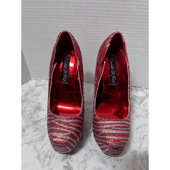 Wild Diva Red Silver Glitter Zebra Print Platform Stiletto Heels 5 Pumps Shoes - Picture 4 of 10